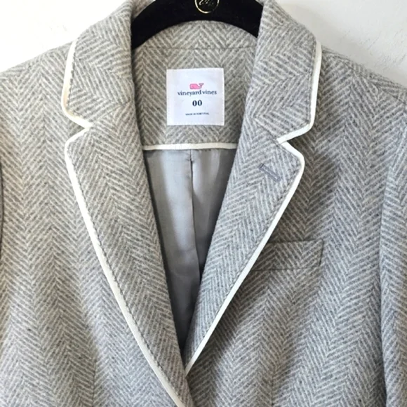 Vineyard Vines Women's Wool Herringbone Gray and White Blazer sz 00